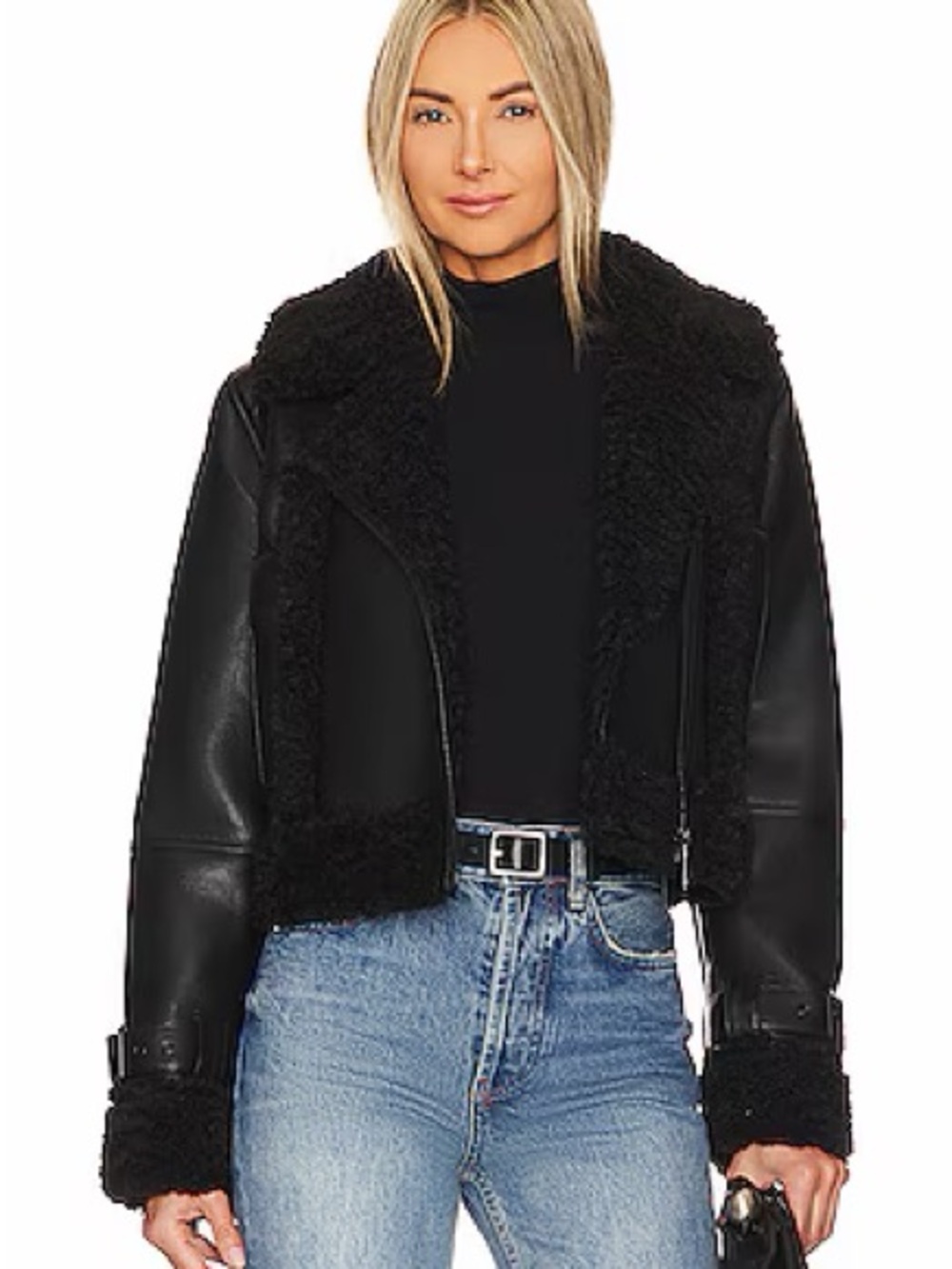 Apparis Jay Faux Leather & Faux Shearling Crop Jacket in XS